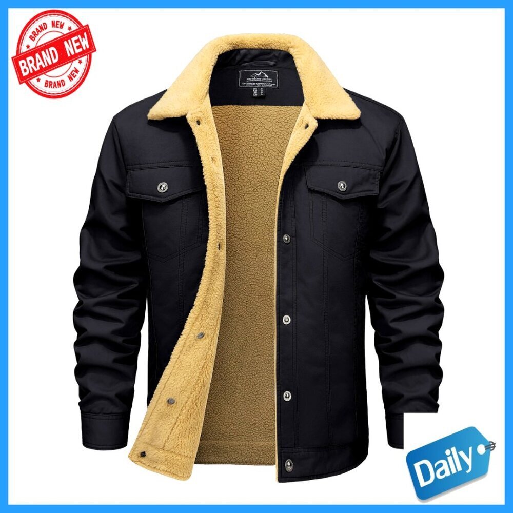 Thick Thermal Fleece Lined Sherpa Jacket Multi Pocket Cargo Work Coat